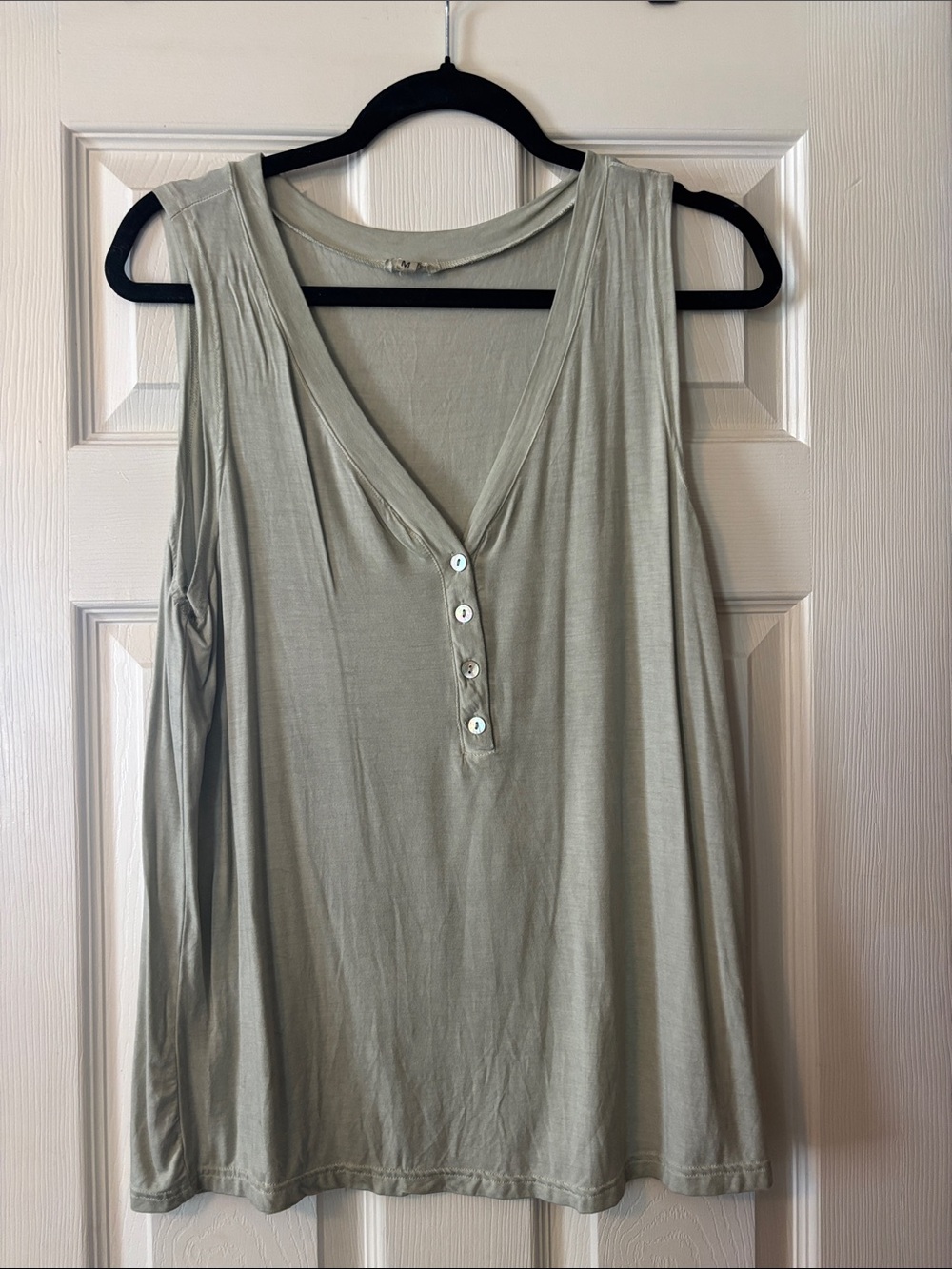 POL Sleeveless V-Neck Button Tank - Sage Green